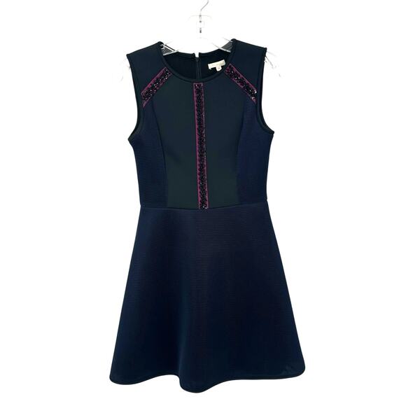 Shoshanna Black Navy Pink Sleeveless Beaded Fit & Flare Mini Dress Womens 0 - Picture 1 of 5